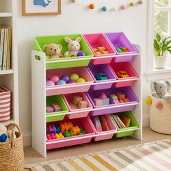 Kids Toy Box Organizer 12 Bins Bookshelf Storage Cube Shelves Children's Room