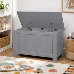 Kids Toy Box Storage Chest Cabinet Wooden Organiser Bench Seat Playroom Grey
