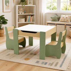 Kids Table and Chairs Set 3-in-1 Chalkboard Desk Storage Learning Dining