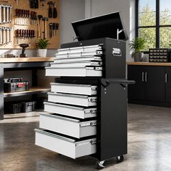 14 Drawer Tool Box Cabinet Chest Storage Trolley with Wheels Garage Workshop