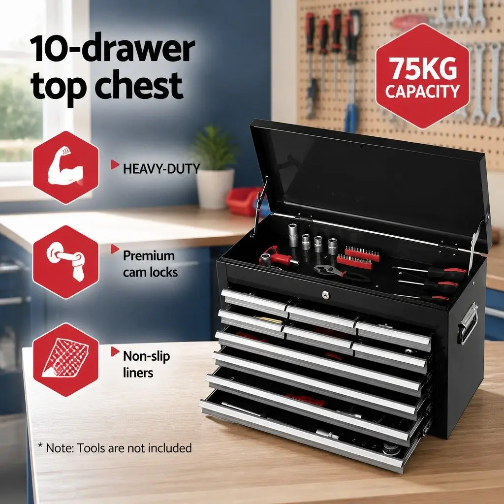 Tool Chest Trolley 15 Drawer Storage Cabinet Mobile Organizer Black