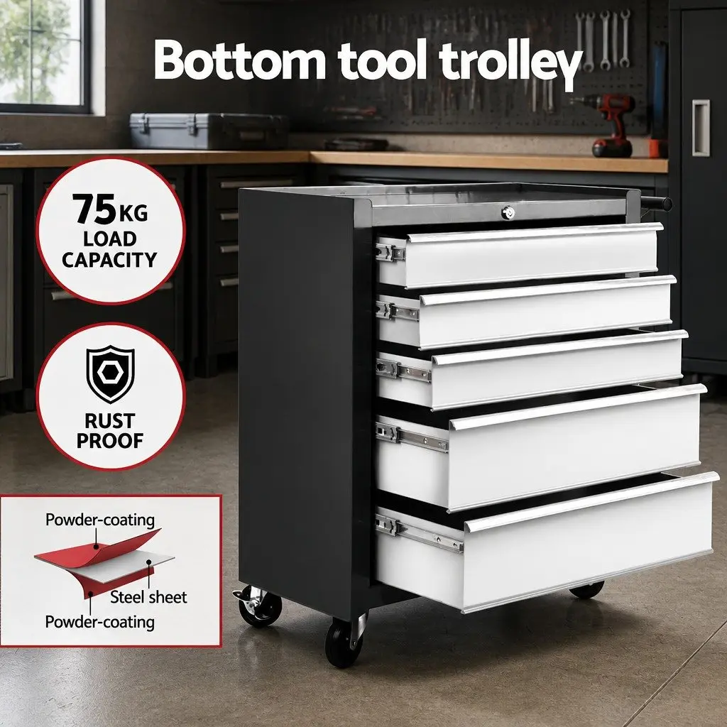 Tool Chest Trolley 15 Drawer Storage Cabinet Mobile Organizer Black
