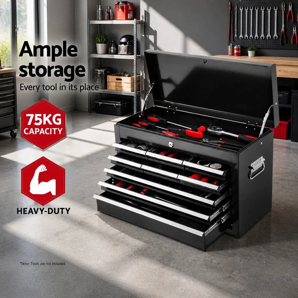 Tool Cabinet 15 Drawer Lockable Mobile Trolley Steel Black