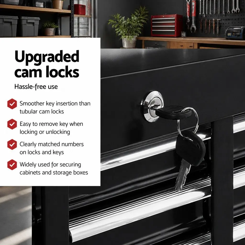Tool Cabinet 15 Drawer Lockable Mobile Trolley Steel Black