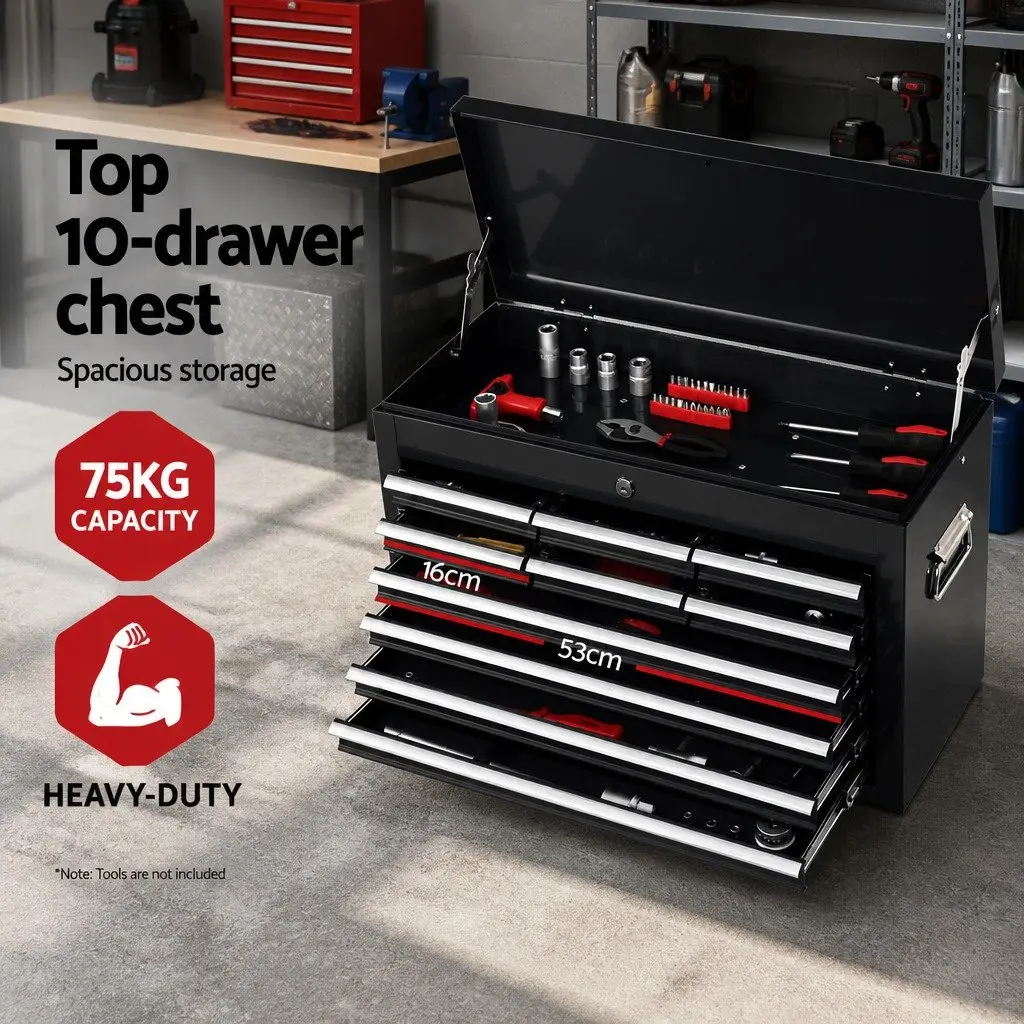 Tool Cabinet Organizer 16 Drawers Mobile Chest Trolley Black Steel