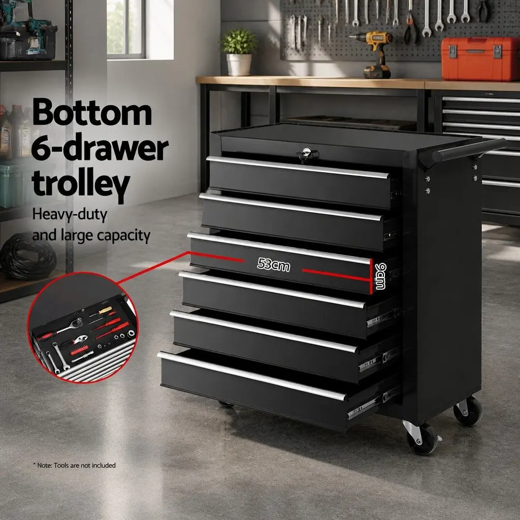 Tool Cabinet Organizer 16 Drawers Mobile Chest Trolley Black Steel