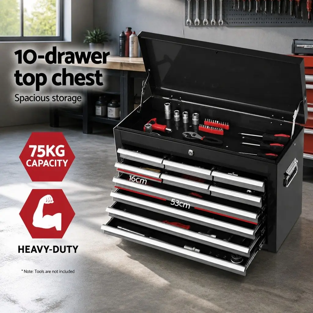 Tool Cabinet 17 Drawer Steel Storage Chest Trolley Lockable Black and Silver