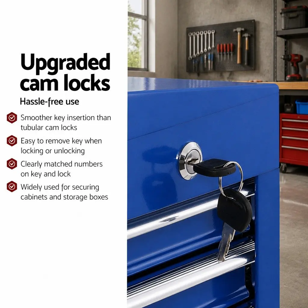 17 Drawer Tool Box Cabinet Trolley Chest Garage Storage Blue Steel with Castors