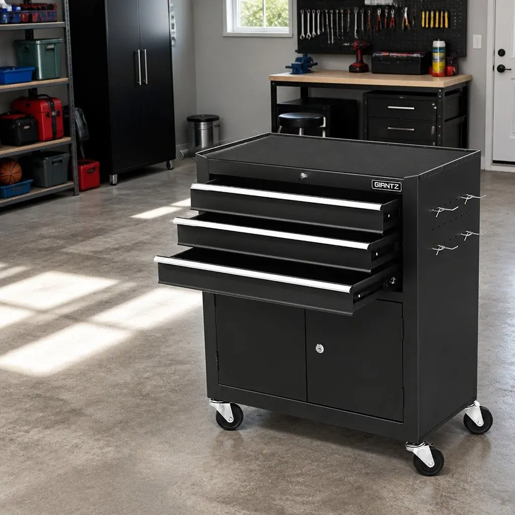 3 Drawer Tool Box Chest Cabinet Storage Organiser with Wheels Lockable Castors