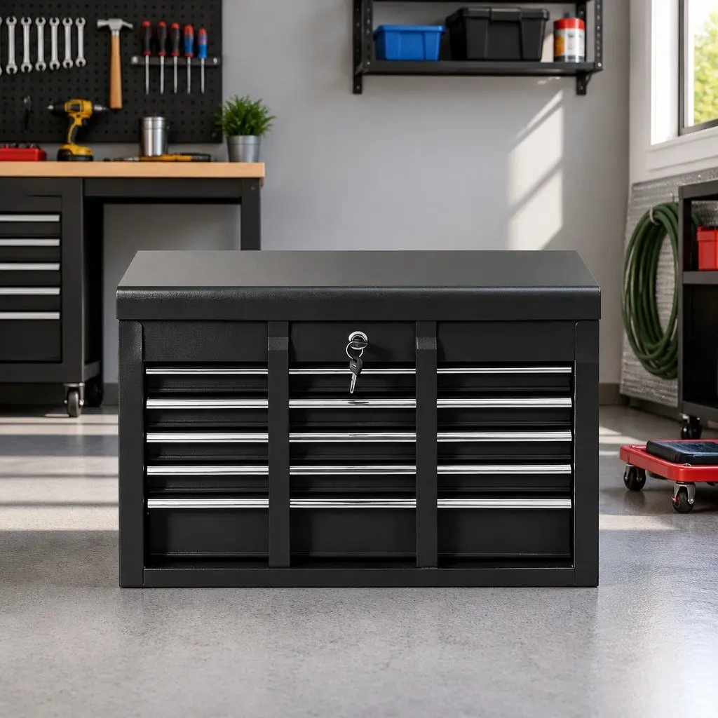 Tool Chest Lockable Storage Organiser 5 Drawers Black Steel