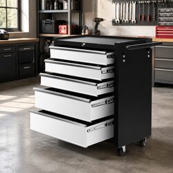 5 Drawer Steel Tool Box Cabinet Chest Trolley Garage Storage Organizer with