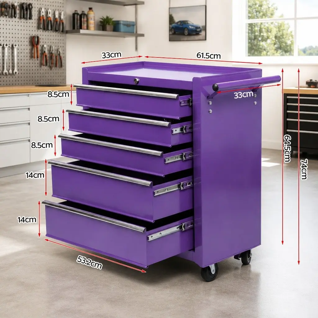 5 Drawer Tool Chest Trolley Cabinet Garage Storage Organiser Heavy Duty Mobile