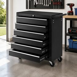6 Drawer Tool Box Cabinet Trolley Cart Garage Toolbox Storage Chest Wheels