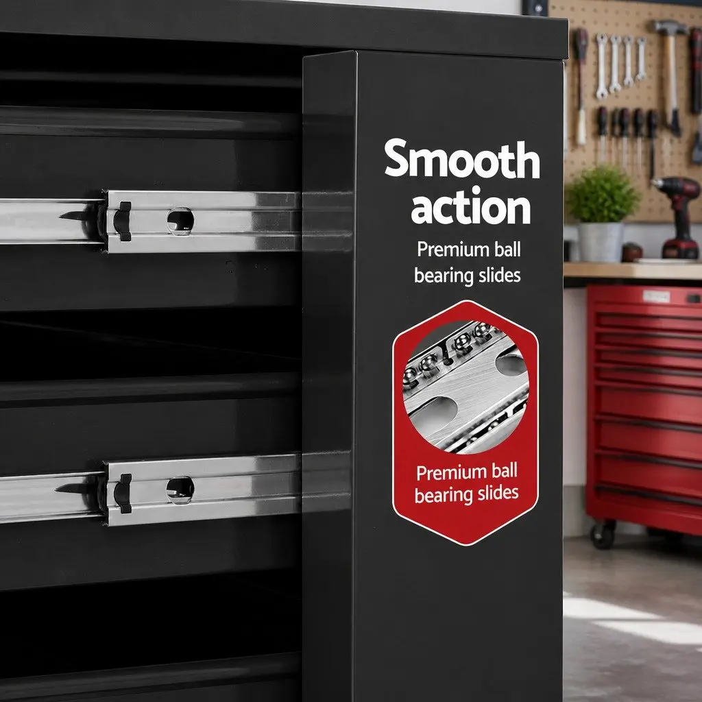 Tool Cabinet 6 Drawer Storage Trolley Cart Black Steel 360 Degree Wheels