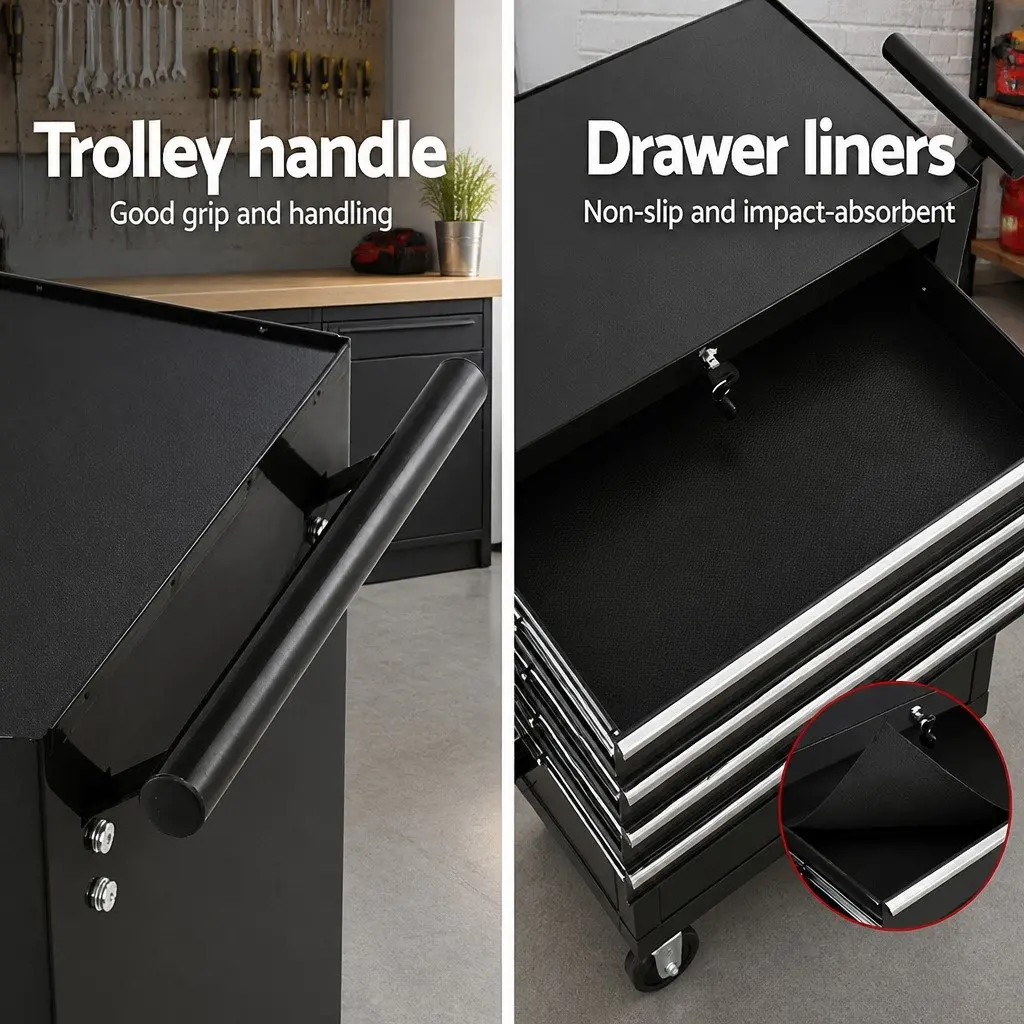 Tool Cabinet 6 Drawer Storage Trolley Cart Black Steel 360 Degree Wheels