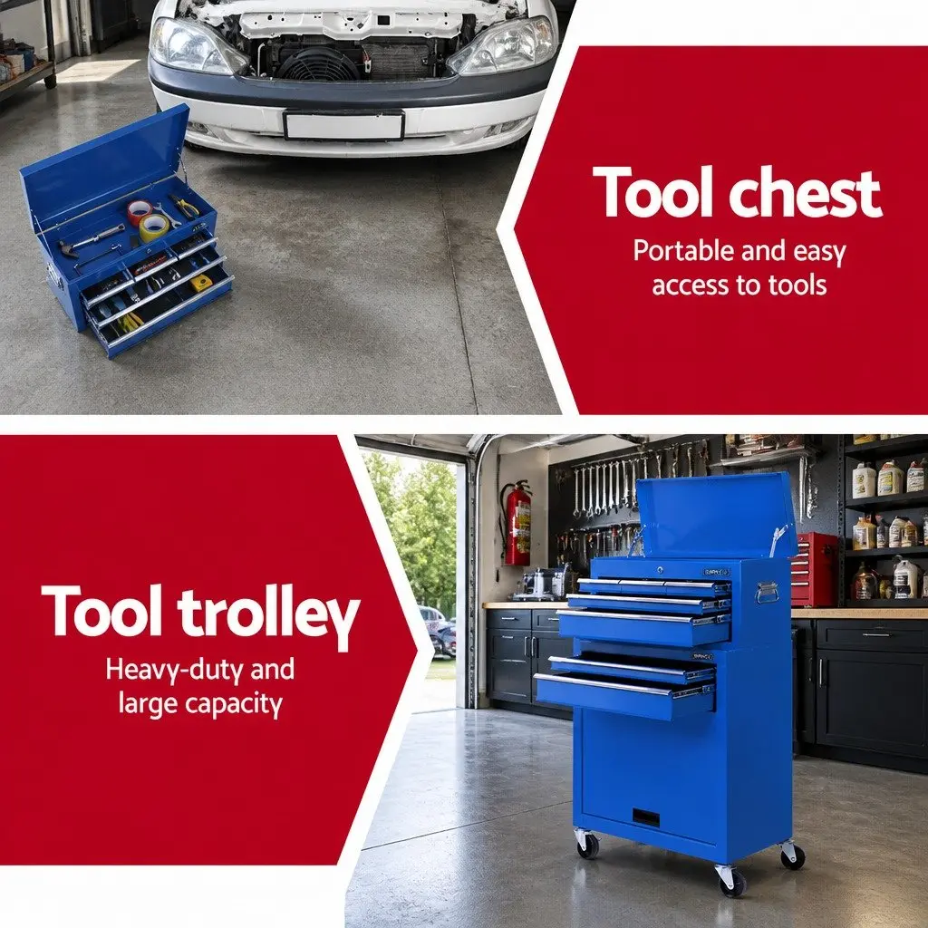Tool Cabinet 7 Drawer Storage Trolley Blue Steel