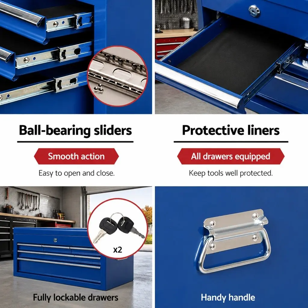 Tool Cabinet 7 Drawer Storage Trolley Blue Steel