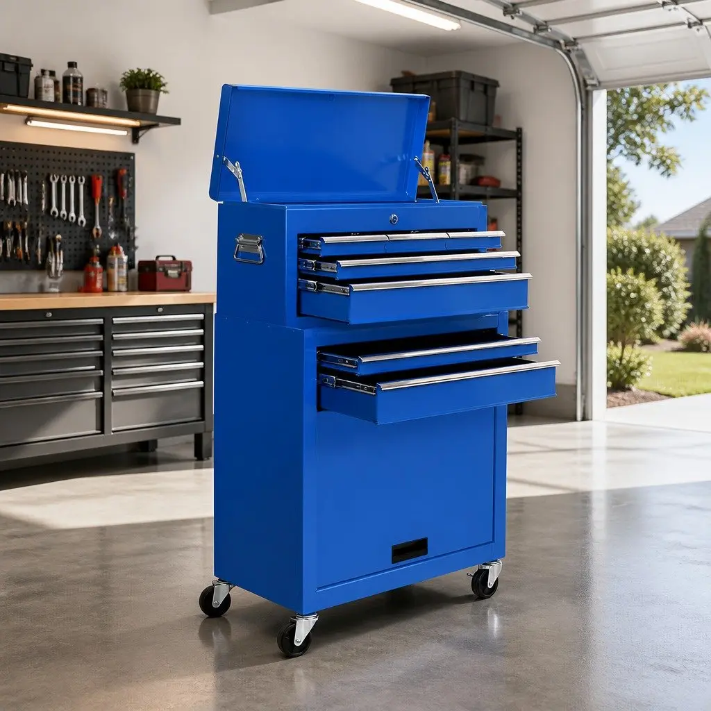 Tool Cabinet 7 Drawer Storage Trolley Blue Steel