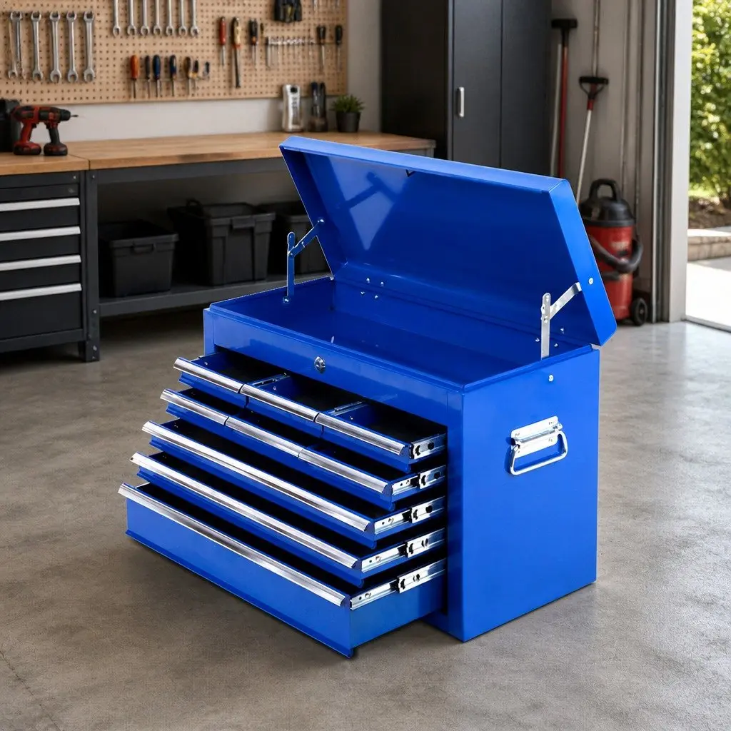 Tool Cabinet Storage Organizer Nine Drawer Steel Blue