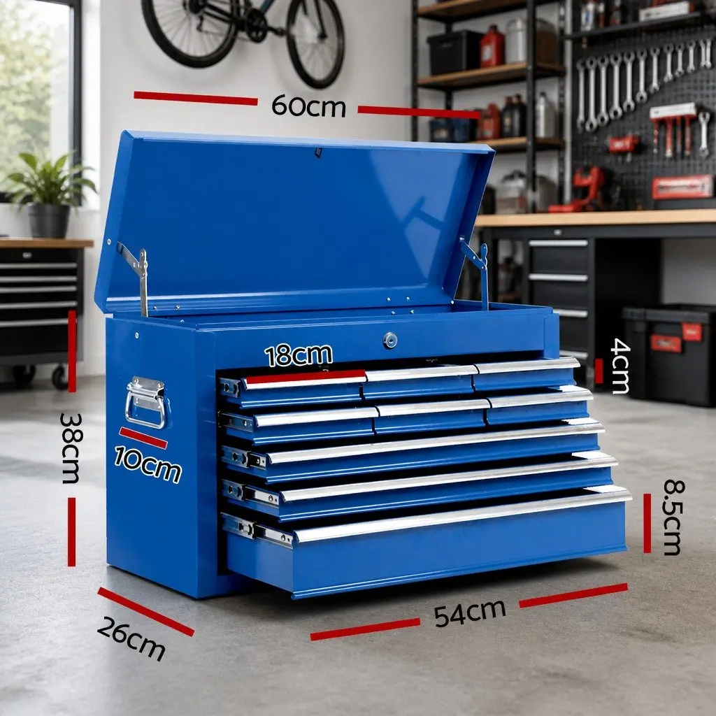 Tool Cabinet Storage Organizer Nine Drawer Steel Blue