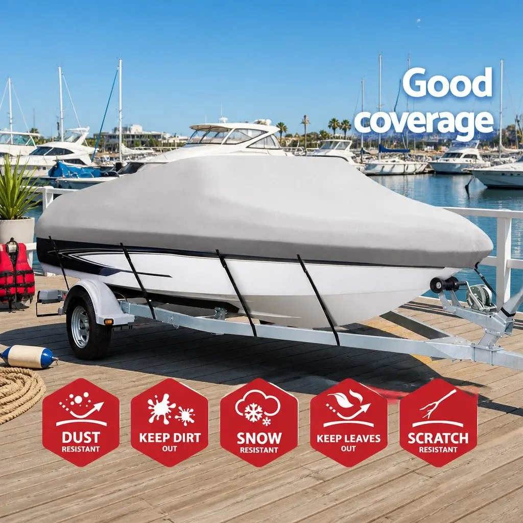 Boat Cover 16-18.5ft Marine Grade 600D Polyester UV Mildew Resistant Grey