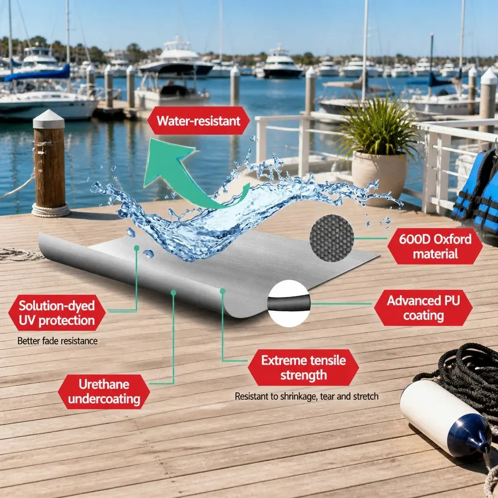 Boat Cover 16-18.5ft Marine Grade 600D Polyester UV Mildew Resistant Grey