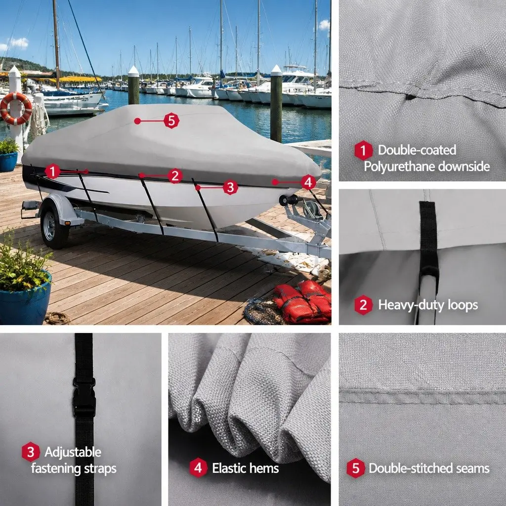 Boat Cover 16-18.5ft Marine Grade 600D Polyester UV Mildew Resistant Grey
