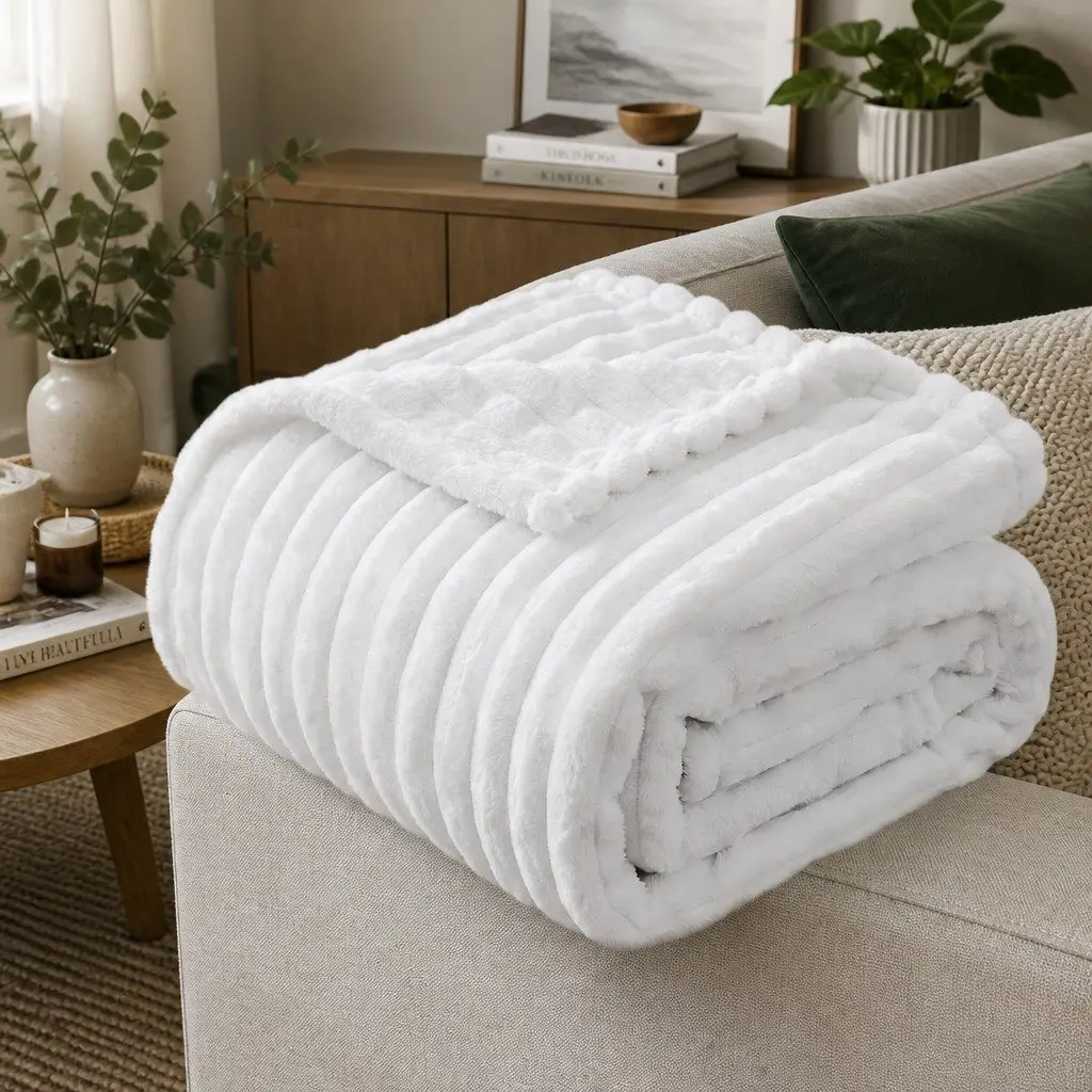 Throw Blanket 203x230cm Fleece Soft Lightweight Cozy Sofa Couch Bed Reversible