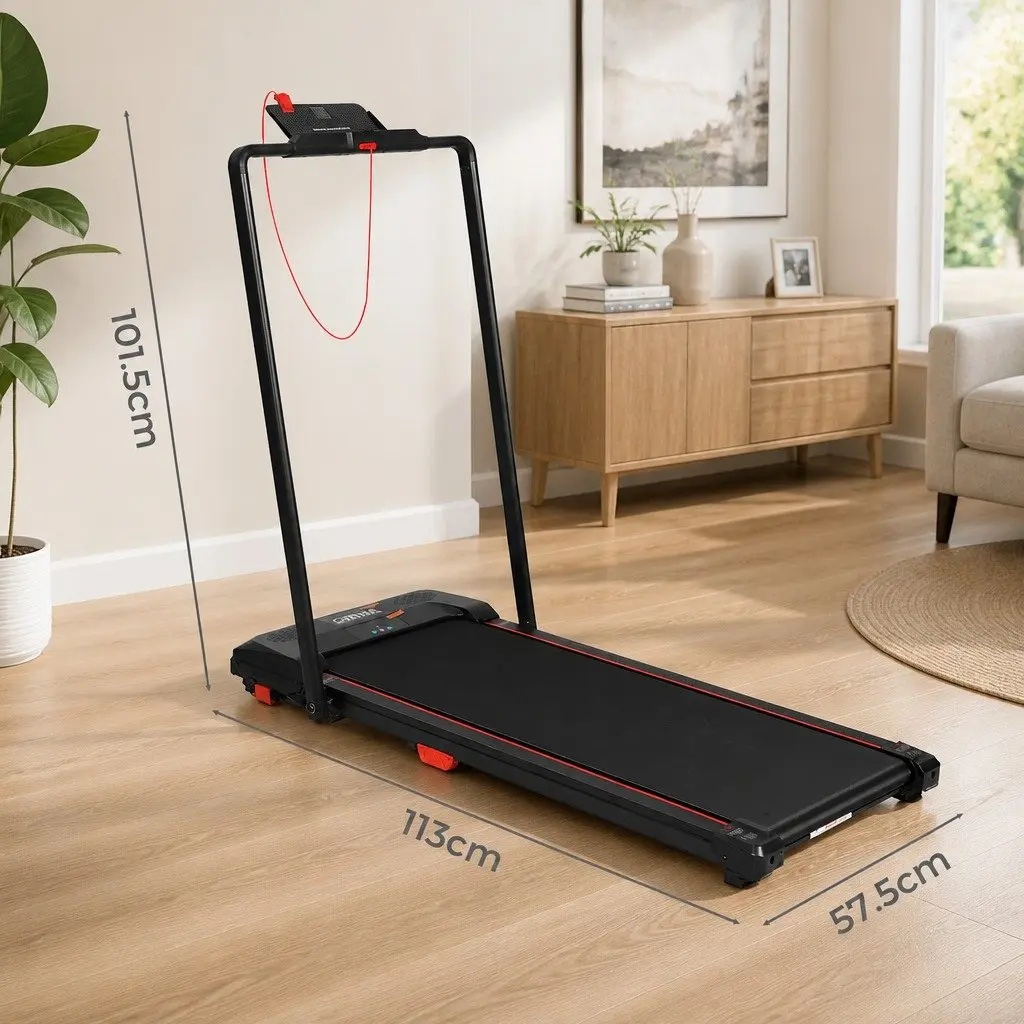 Walking Treadmill Home Gym Exercise Machine Foldable Handrail LED Display Black Red