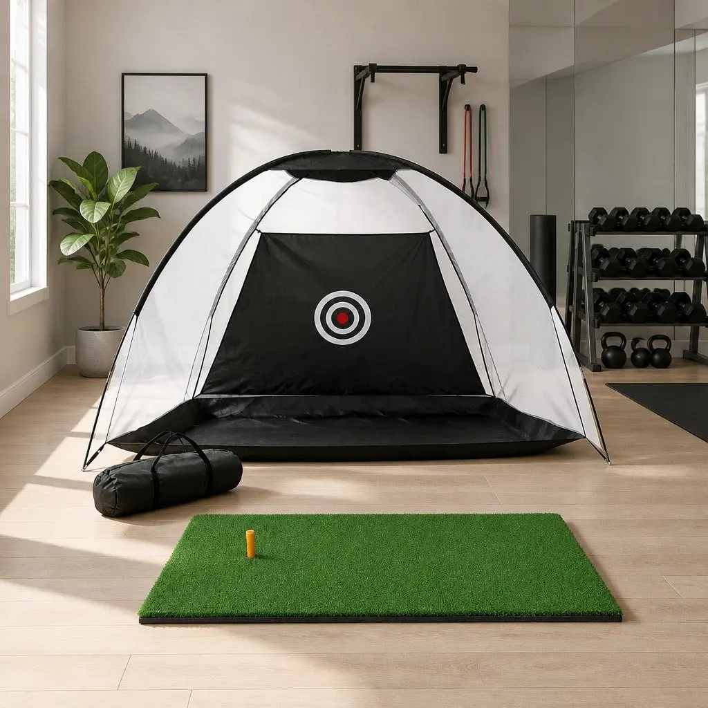 Golf Practice Net Training Mat Set Portable Indoor Outdoor Black Green