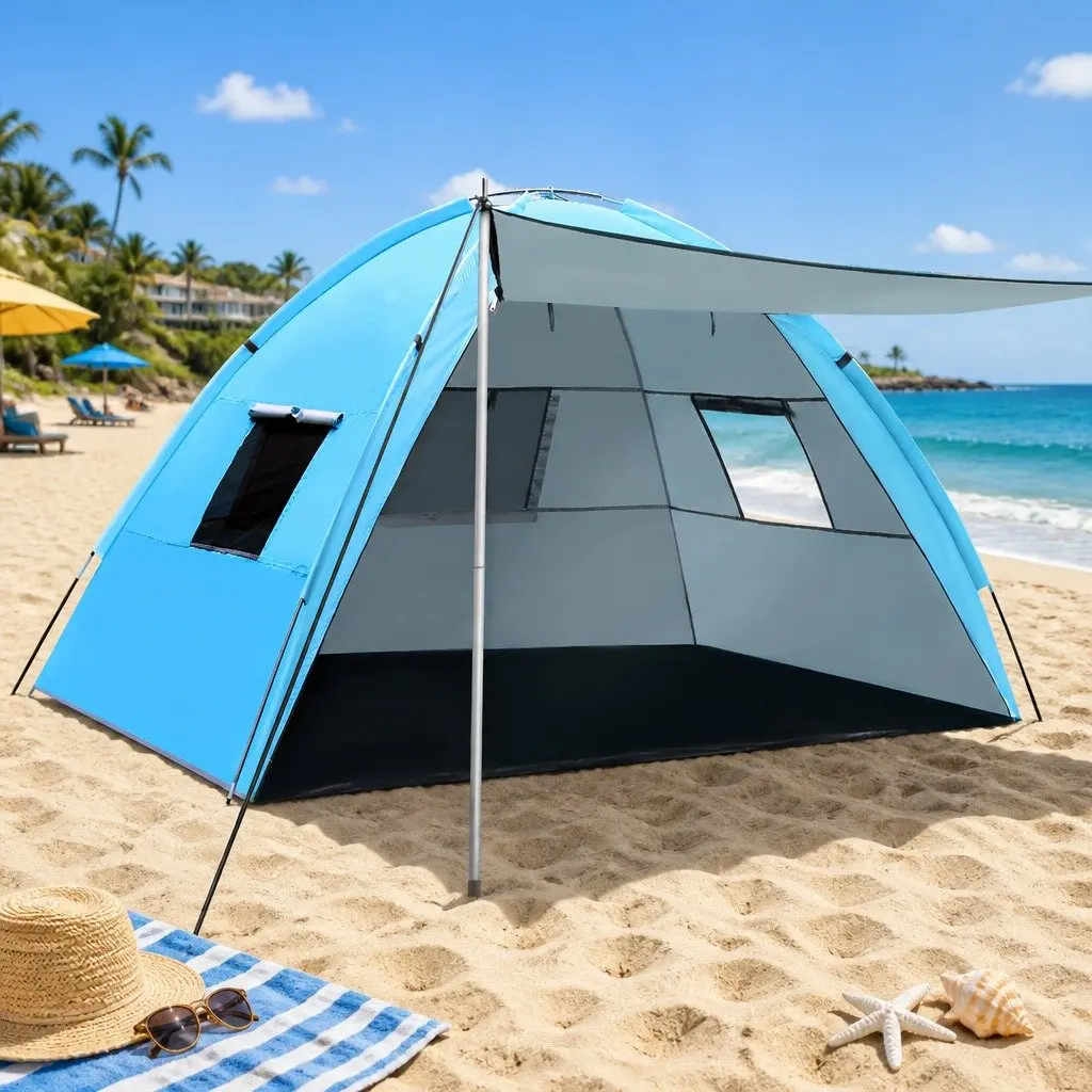 4 Person Camping Tent Weather Resistant Portable Beach Hiking Shelter Blue