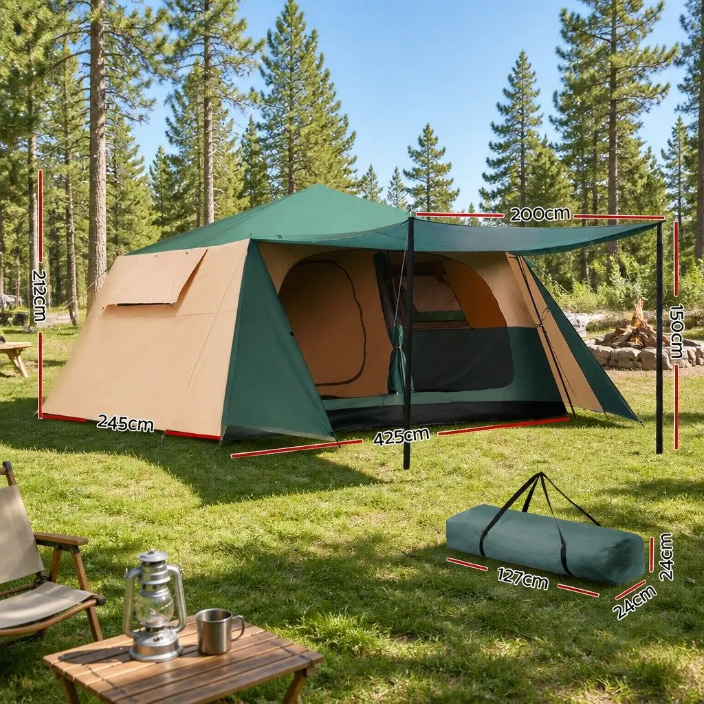 8 Person Dome Camping Tent Automatic Setup Family Outdoor Green