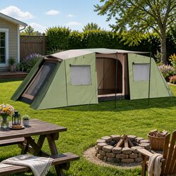 10 Person Instant Up Camping Tent Family Outdoor Hiking 3 Room Shelter Brown