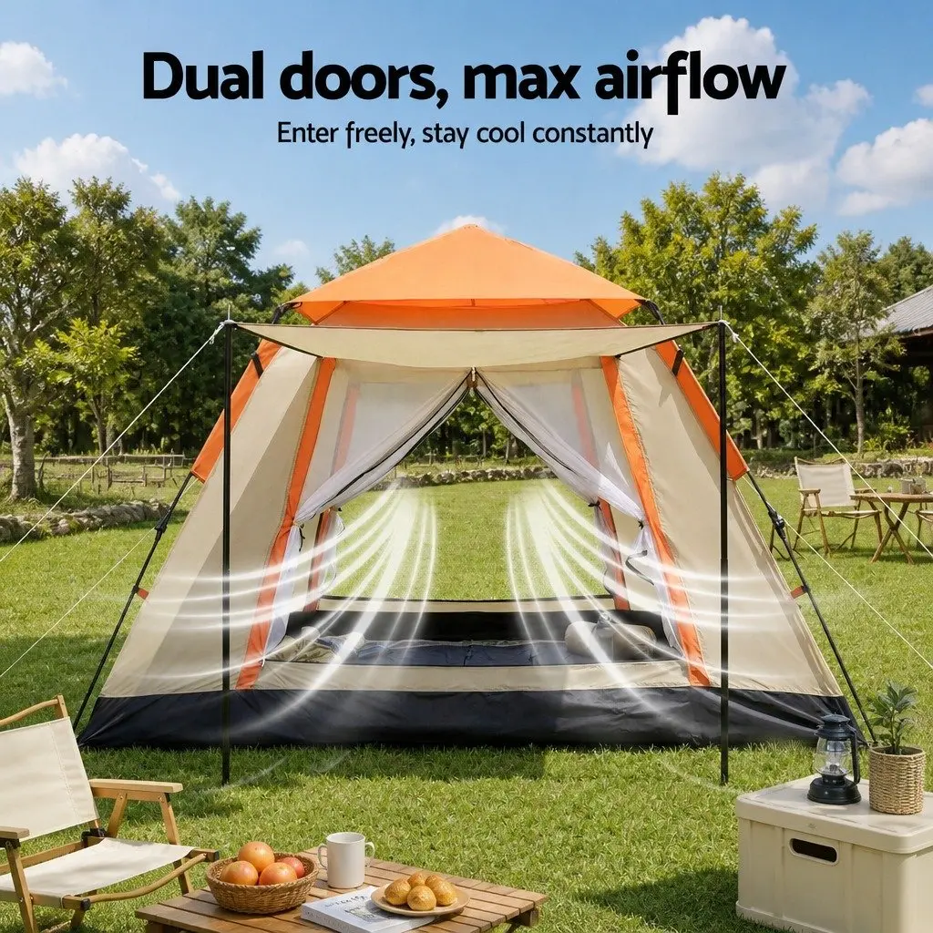 Pop Up Camping Tent Automatic Instant Setup Waterproof 3-4 Person Beige Outdoor