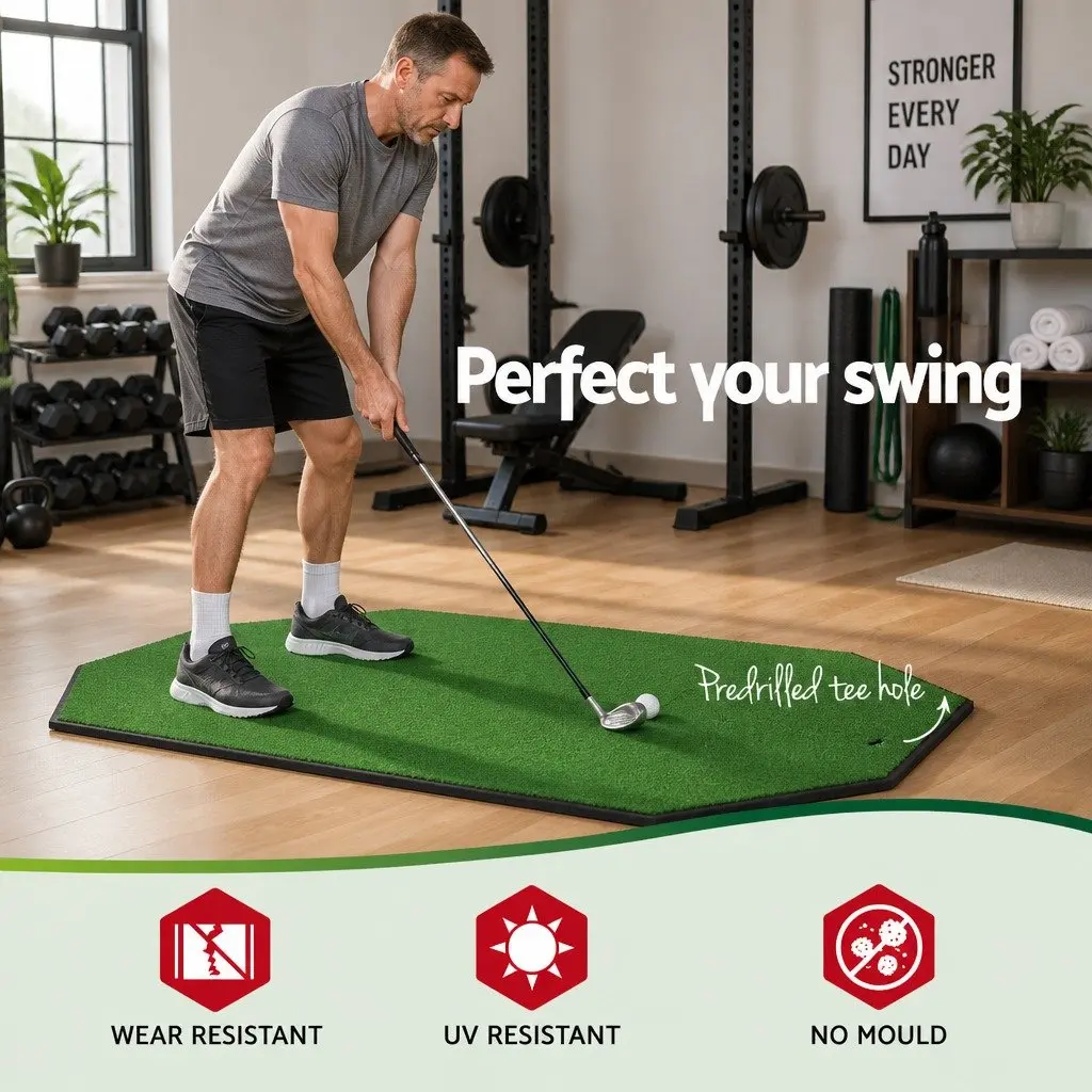 Golf Practice Net and Training Mat Set Indoor Outdoor Lightweight Portable Dark Green Green