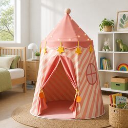 Kids Play Tent Indoor Playhouse with Star Lights Windows Reading Nap Space Pink