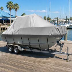 Boat Cover 25-27ft Trailerable Jumbo Marine 600D Heavy Duty Grey Water Craft