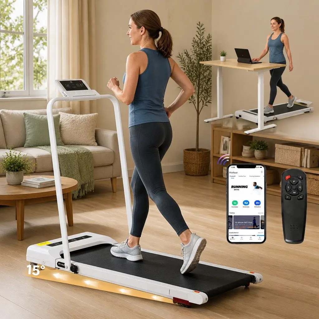 Electric Walking Pad Treadmill Compact Foldable Incline Home Fitness 380mm White