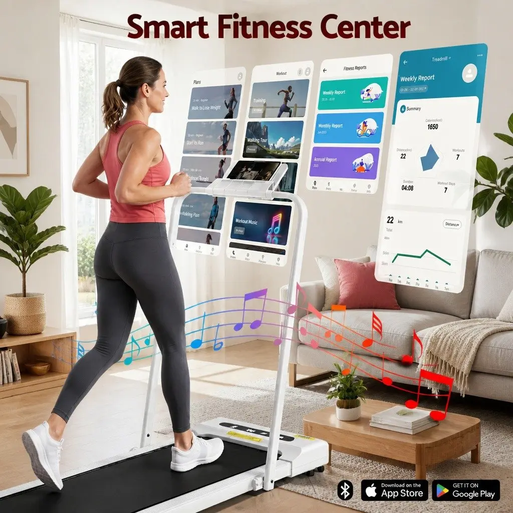 Electric Treadmill Foldable Compact Home Gym Fitness Machine 380mm White