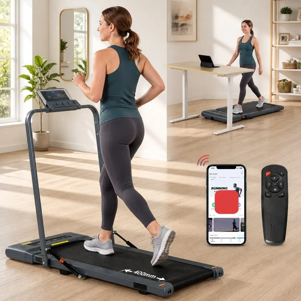 2 in 1 Electric Walking Pad Under Desk Treadmill Foldable 400mm Grey