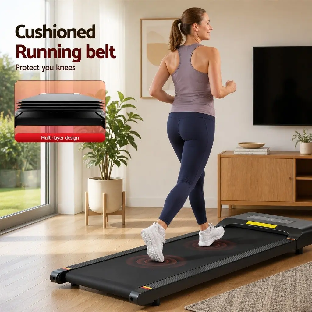 Electric Walking Pad Treadmill Foldable Compact 400mm Non-Slip Running Belt Black