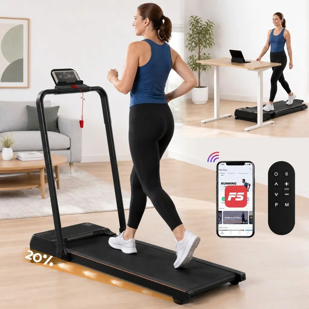 3 in 1 Walking Pad Treadmill Auto Incline 20% Foldable Under Desk Home Fitness