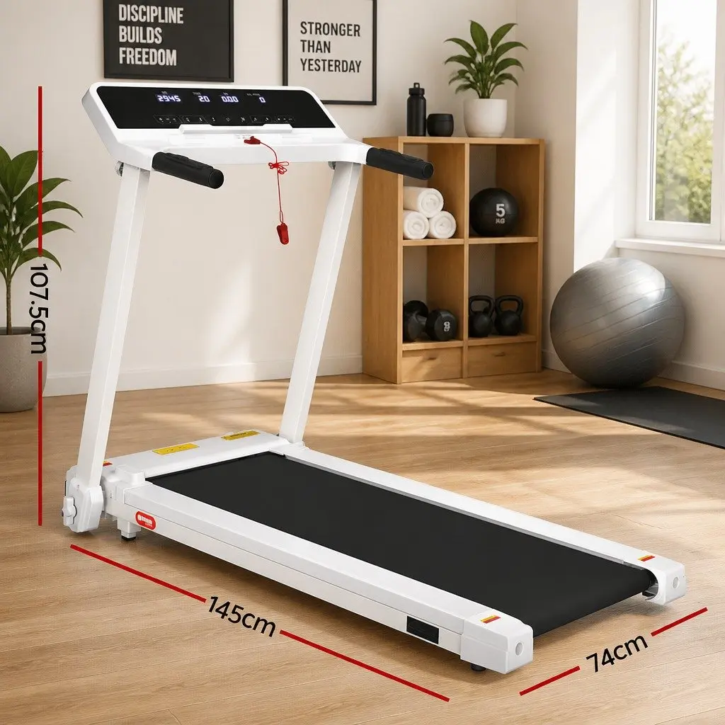 Electric Treadmill Foldable 12 Programs Adjustable Speed 1-14km/h White