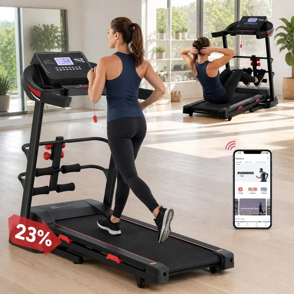 Electric Treadmill Home Gym Fitness Machine with Sit-Up Bar Automatic Incline Heart Rate Monitor Black