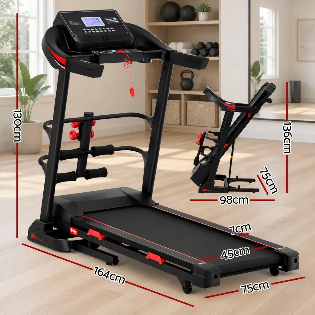 Electric Treadmill Home Gym Fitness Machine with Sit-Up Bar Automatic Incline Heart Rate Monitor Black