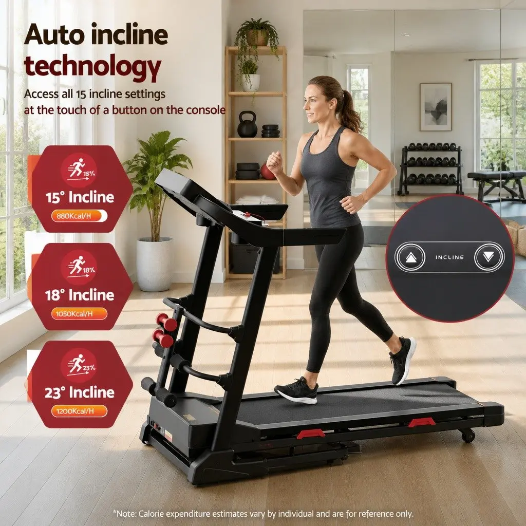 Electric Treadmill Home Gym Fitness Machine with Sit-Up Bar Automatic Incline Heart Rate Monitor Black