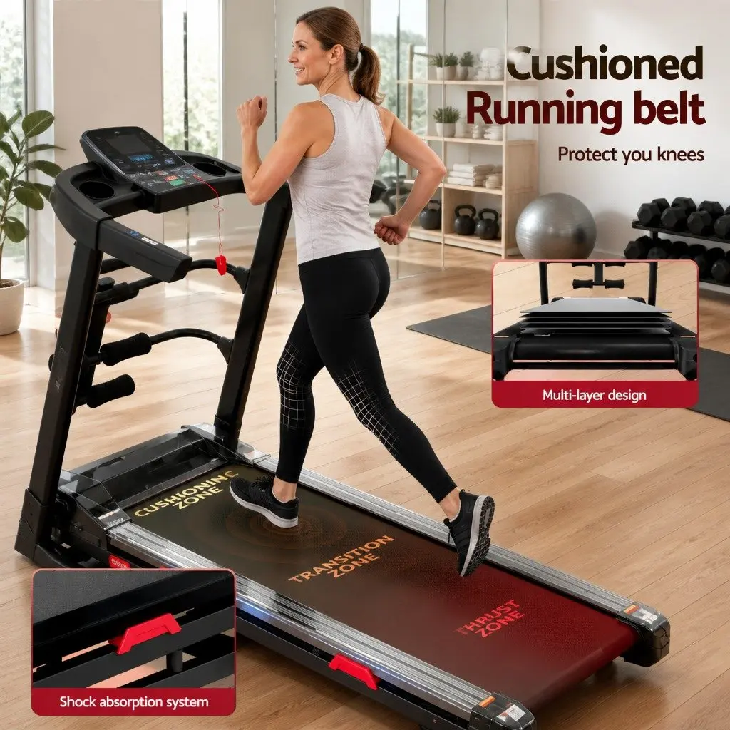 Electric Treadmill Home Gym Fitness Machine with Sit-Up Bar Automatic Incline Heart Rate Monitor Black