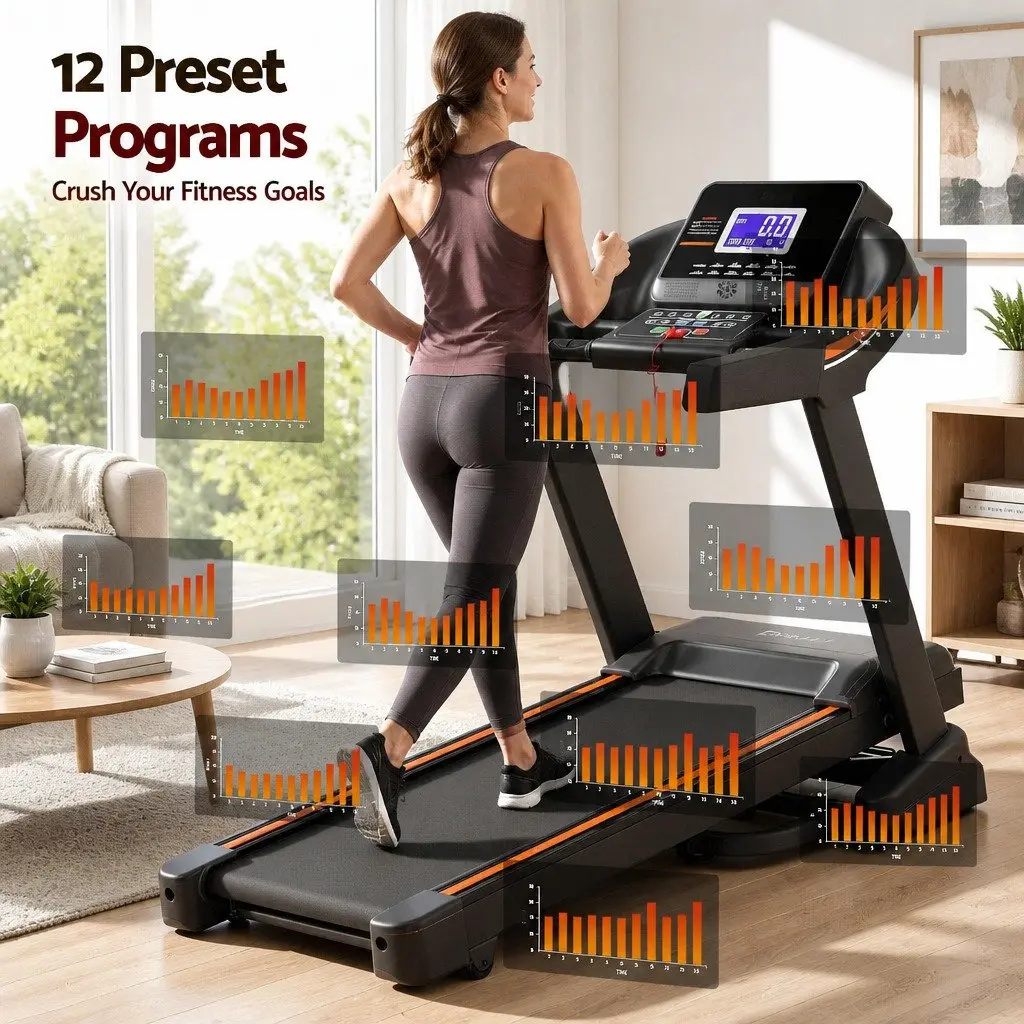 Treadmill Electric Auto Incline 12 Programs Home Gym Fitness Machine Black
