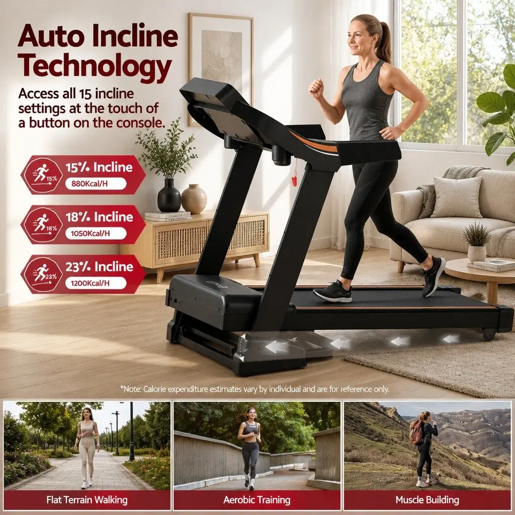 Treadmill Electric Auto Incline 12 Programs Home Gym Fitness Machine Black