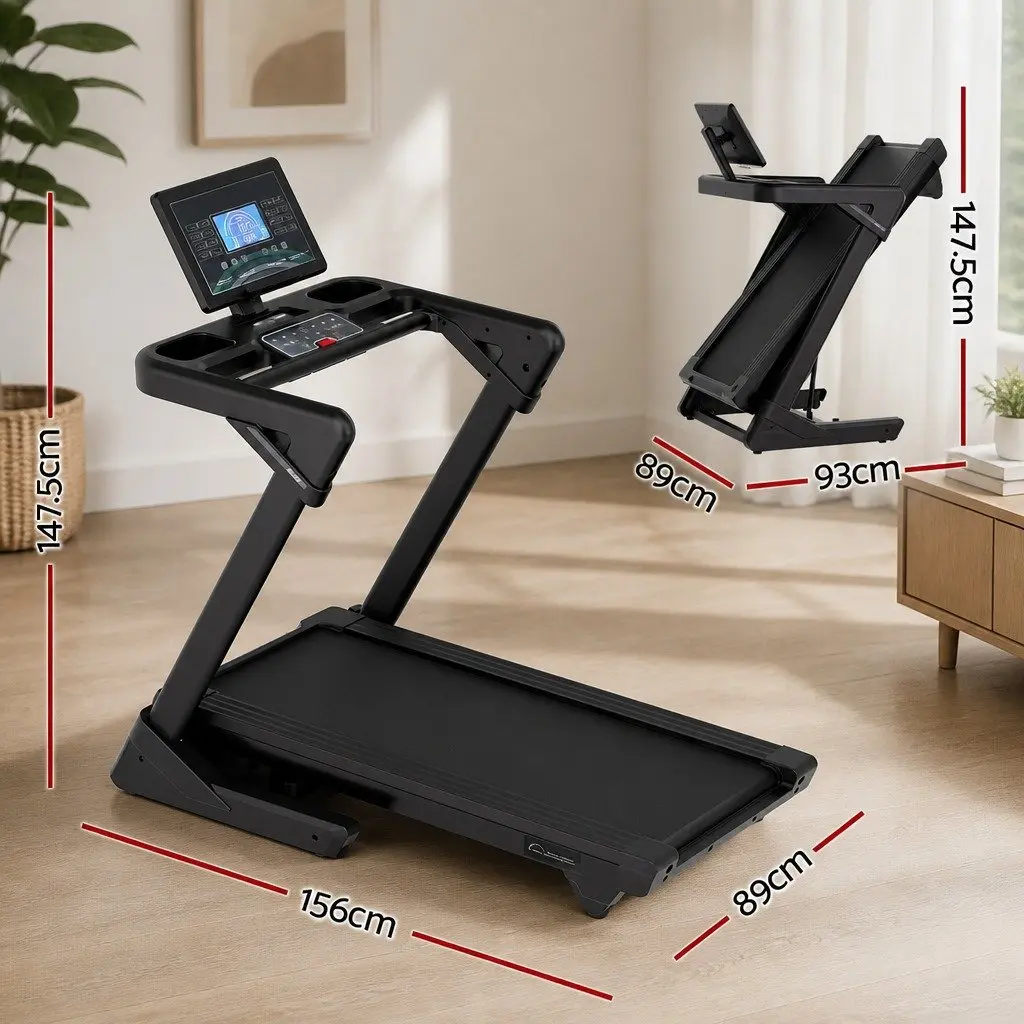 Foldable Treadmill 500mm Wide Belt 30% Auto Incline Home Gym Electric Machine Black